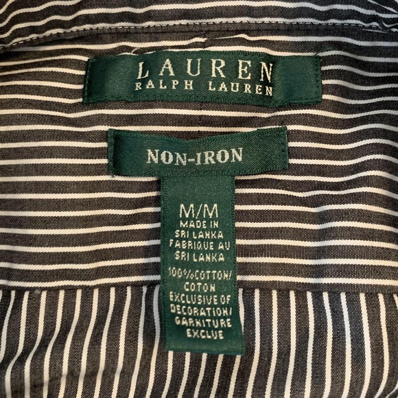 Lauren Ralph Lauren Shirt Woman's Medium Black White Stripe Non Iron Button - Picture 2 of 6